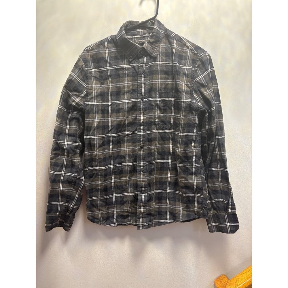 Mens Black & White Plaid Button-Up Long Sleeve Shirt Size s